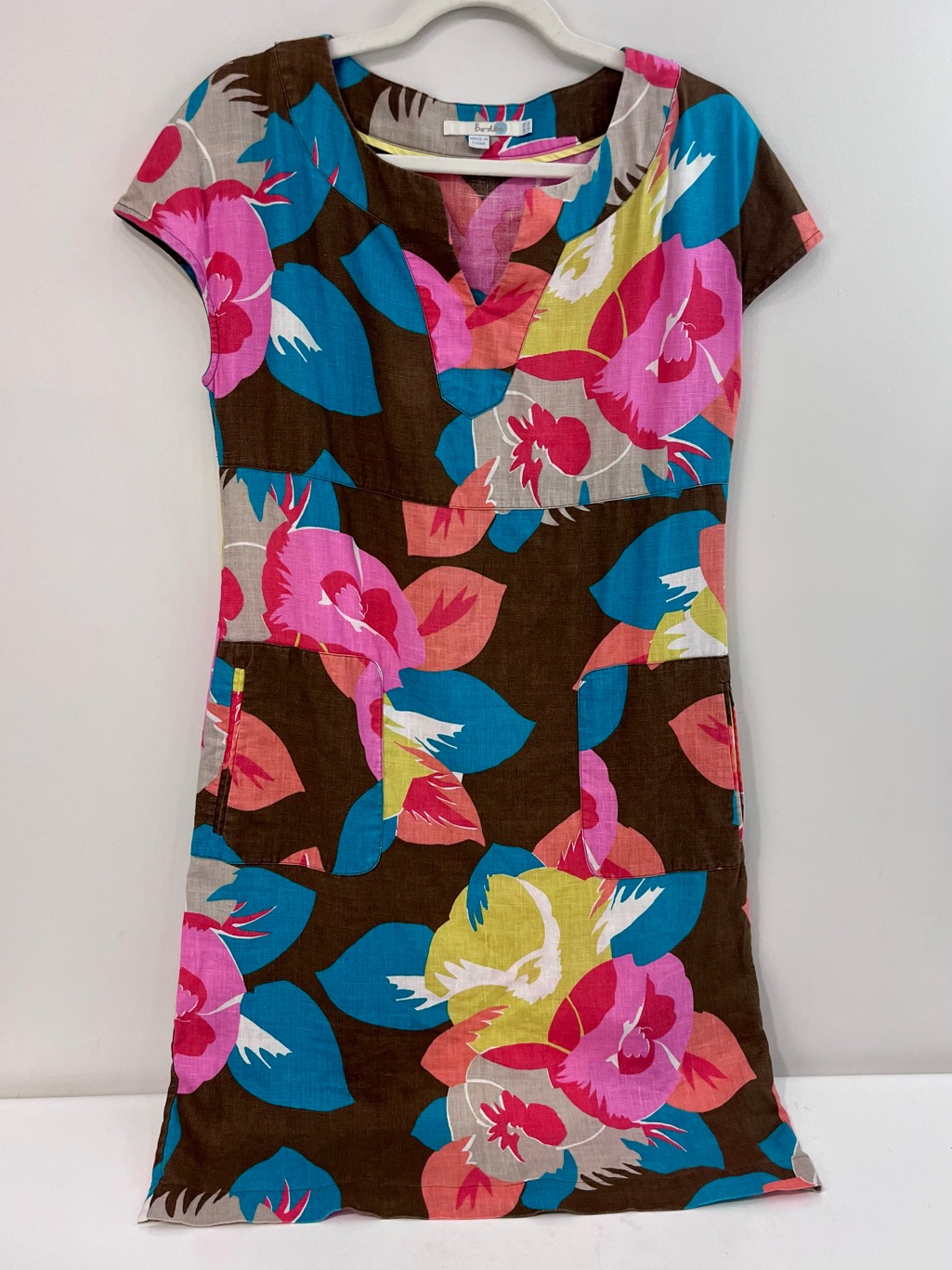 Boden Floral Print Linen Tunic Shift Dress 6 Long
